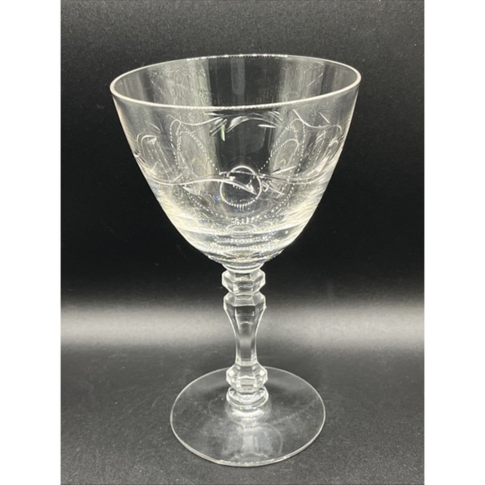 Pair‎ of Two Tiffin Franciscan 'Lyndley' Cut Crystal Goblet Glasses Vine Etching
